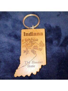 Indiana State Wooden Keychain The Hoosier State Design Laser Engraved Outline &